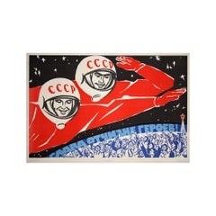1962 original soviet poster : You opened the road to the stars from Earth!