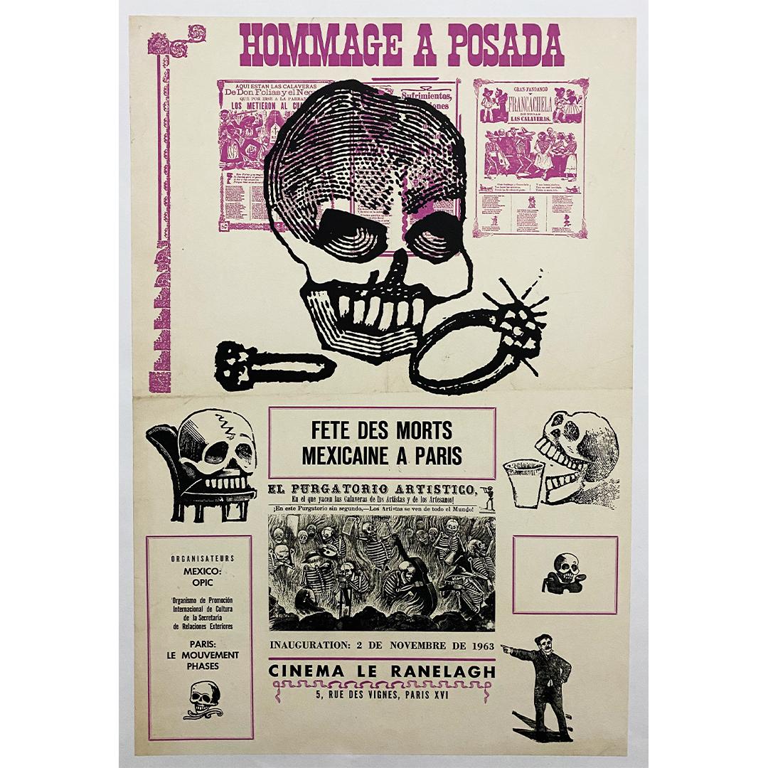 1963 Original poster for a tribute to Posada - Mexican Day of the Dead in Paris - Print by Unknown