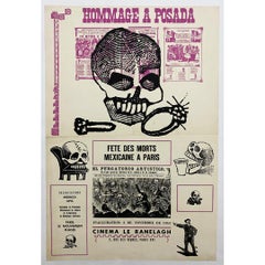 Retro 1963 Original poster for a tribute to Posada - Mexican Day of the Dead in Paris