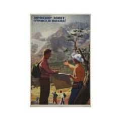 1963 Original Soviet Travel Poster “Tourist Go Hiking” Mountains USSR
