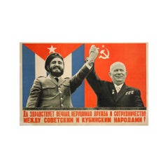 1963 Soviet Poster – USSR & Cuba Friendship Propaganda