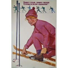 Vintage 1964 original poster for "Ski soviétique" - CCCP - USSR - Propaganda