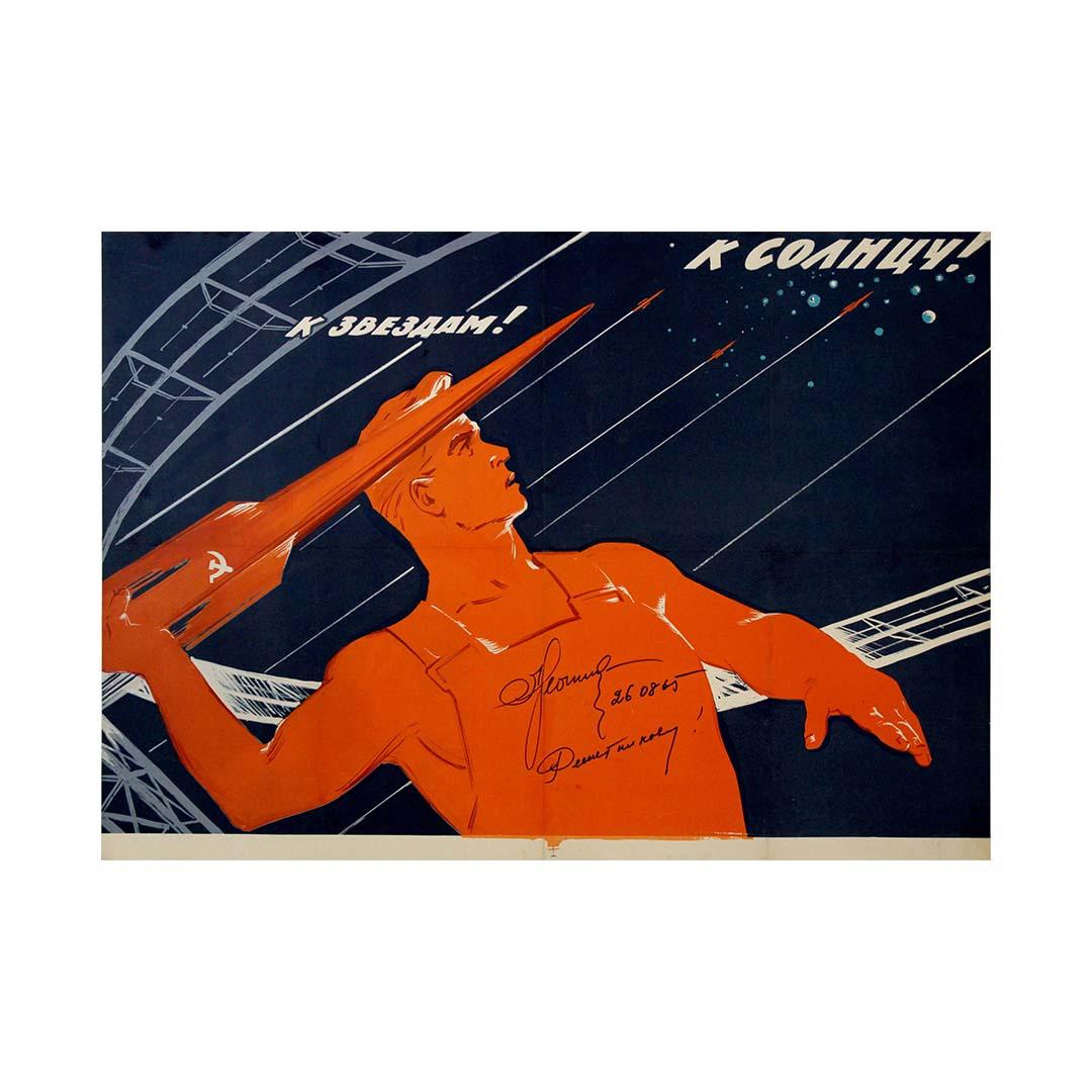 Poster originale di propaganda sovietica del 1965 Alle stelle! Al sole!  A Space Conquest in vendita 2