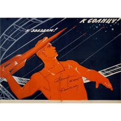 1965 original Soviet propaganda poster To the stars! To the sun!  Space Conquest