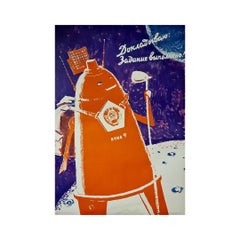 1966 Soviet poster - Space Race: the successful lunar mission of Luna 9