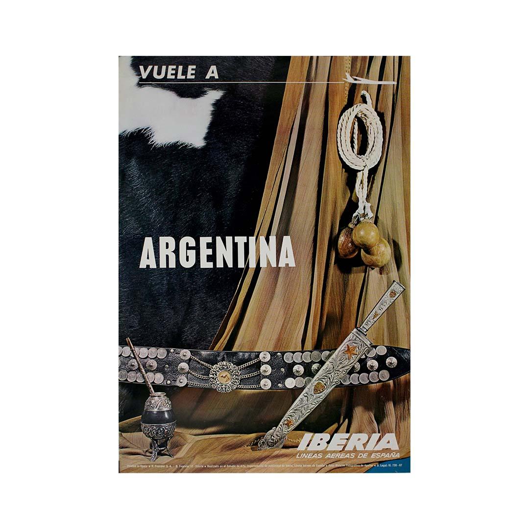 1967 original poster Iberia Líneas Aéreas de España - Argentina Gaucho heritage For Sale 2