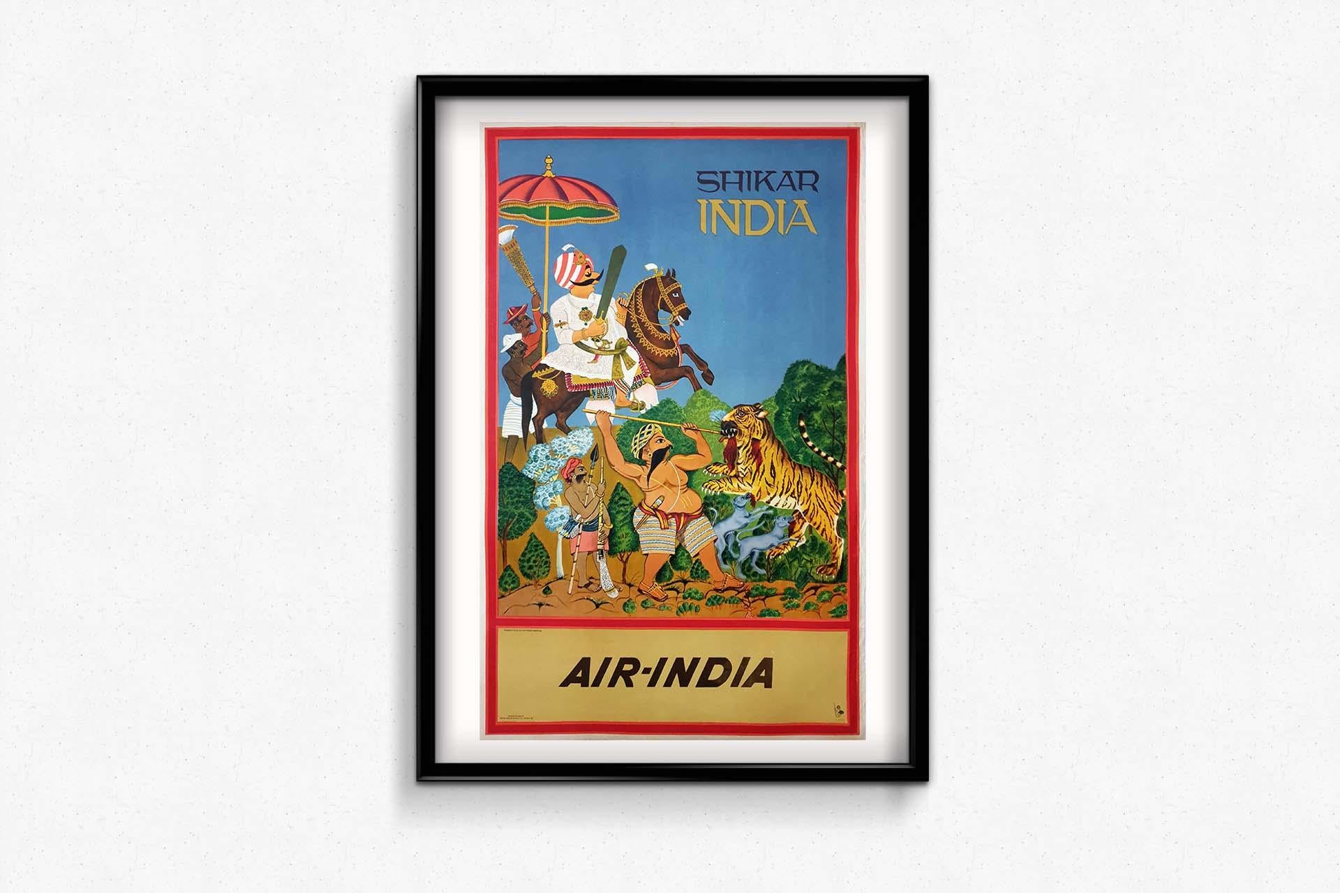 1968 Cartel original de Air India - Shikar - Aerolínea - Turismo 2