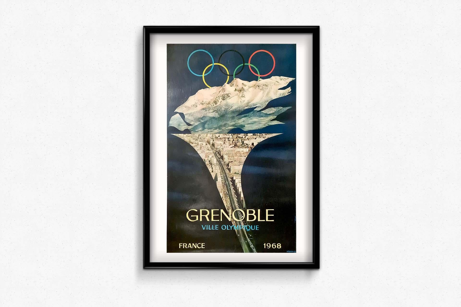 Cartel original de 1968 Grenoble Ville Olympique - Juegos Olímpicos de Invierno en venta 2