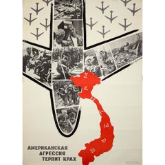 1968 original soviet poster - Vietnam - American aggression is collapsing