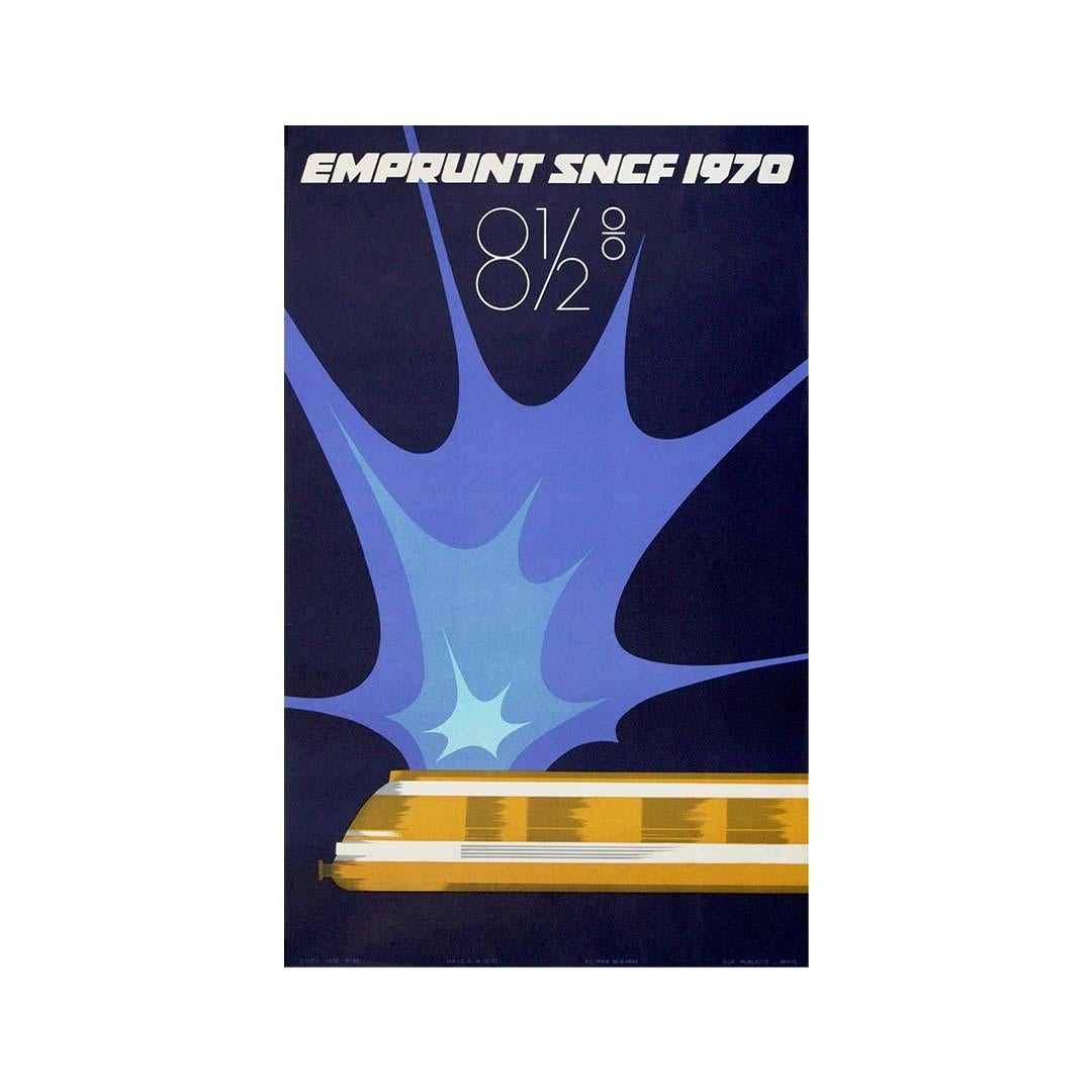 Das Plakat Emprunt SNCF von 1970, das zu Beginn eines neuen Jahrzehnts herausgegeben wurde, ist ein eindrucksvolles Artefakt des postindustriellen Optimismus in Frankreich - eine grafische Verschmelzung von wirtschaftlicher Überzeugung und