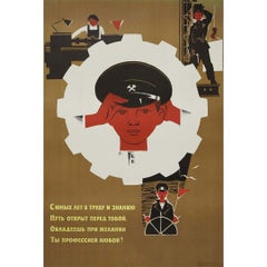 1970 Soviet Youth Education and work propaganda original poster