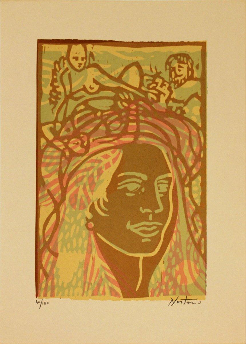 Lithographie contemporaine neutre, verte et marron « On my mind », inconnue, 1970 - Print de Unknown