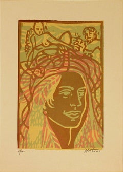 1970 Unknown 'On my mind' Contemporary Neutral,Green,Brown Lithograph