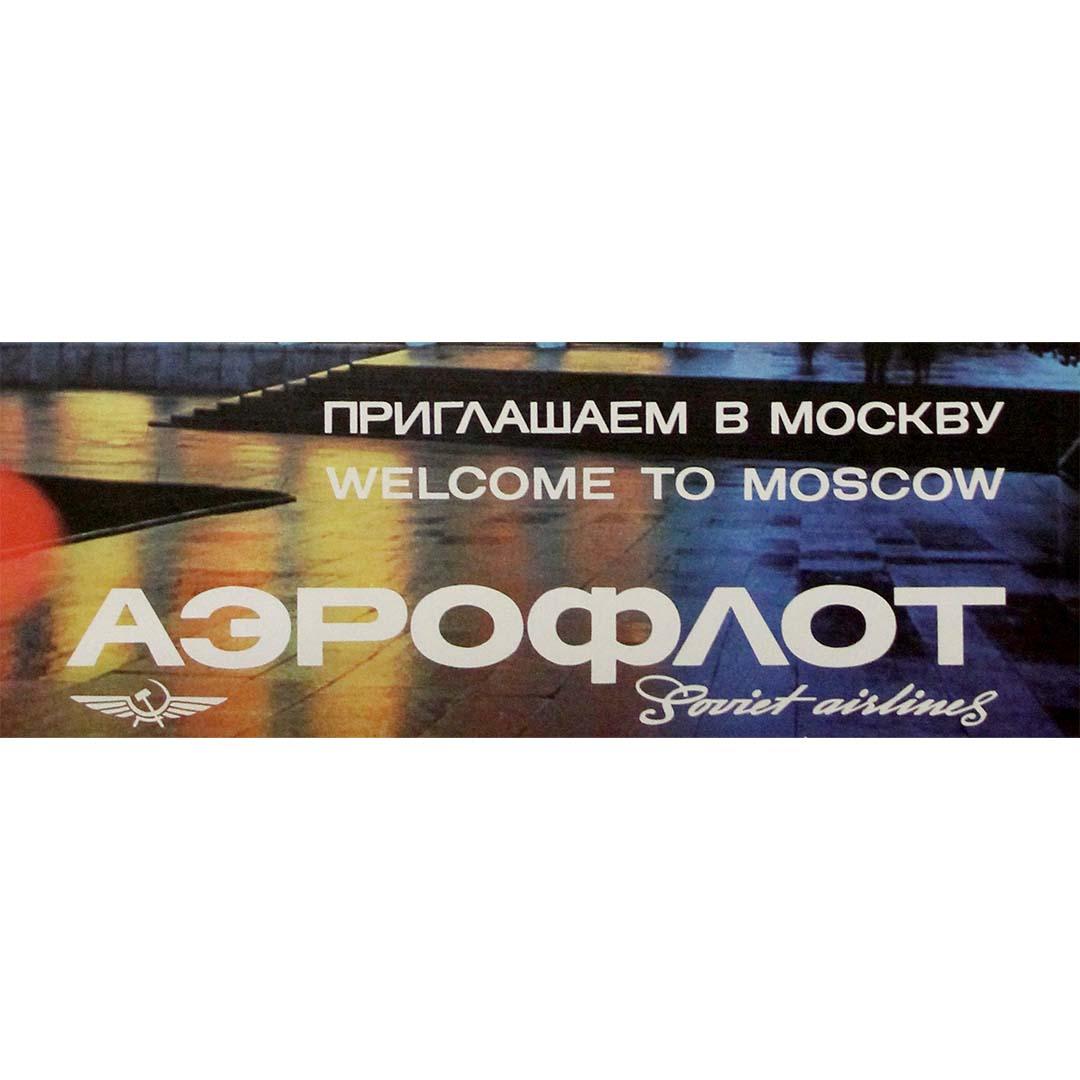 Poster di viaggio originale degli anni '70 - Fly Aeroflot Soviet Airlines Welcome to Moscow in vendita 1