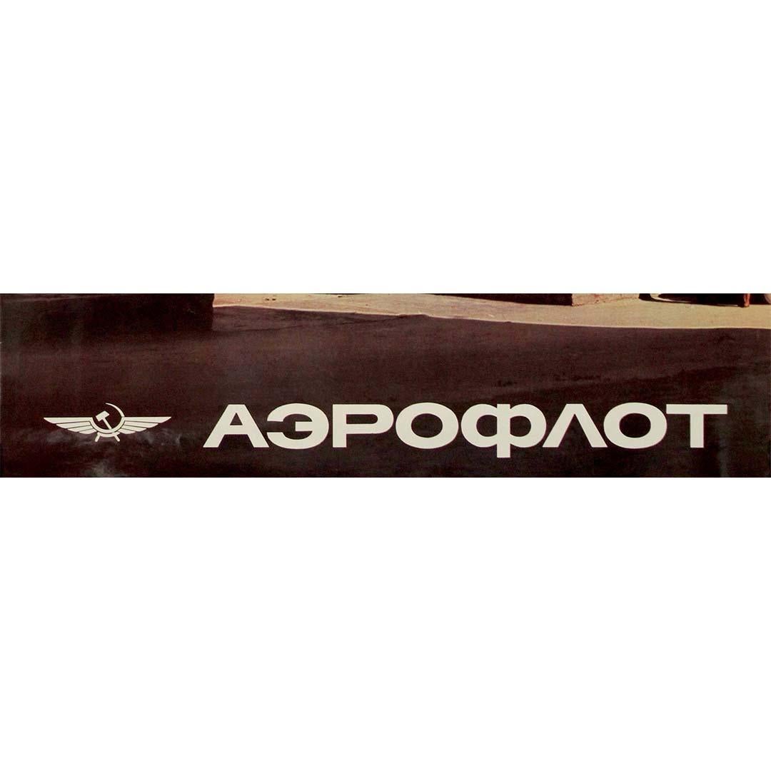 Cartel de viaje original de los años 70 - Vuela con Aeroflot a Bujara Asia Central Uzbekistán en venta 1