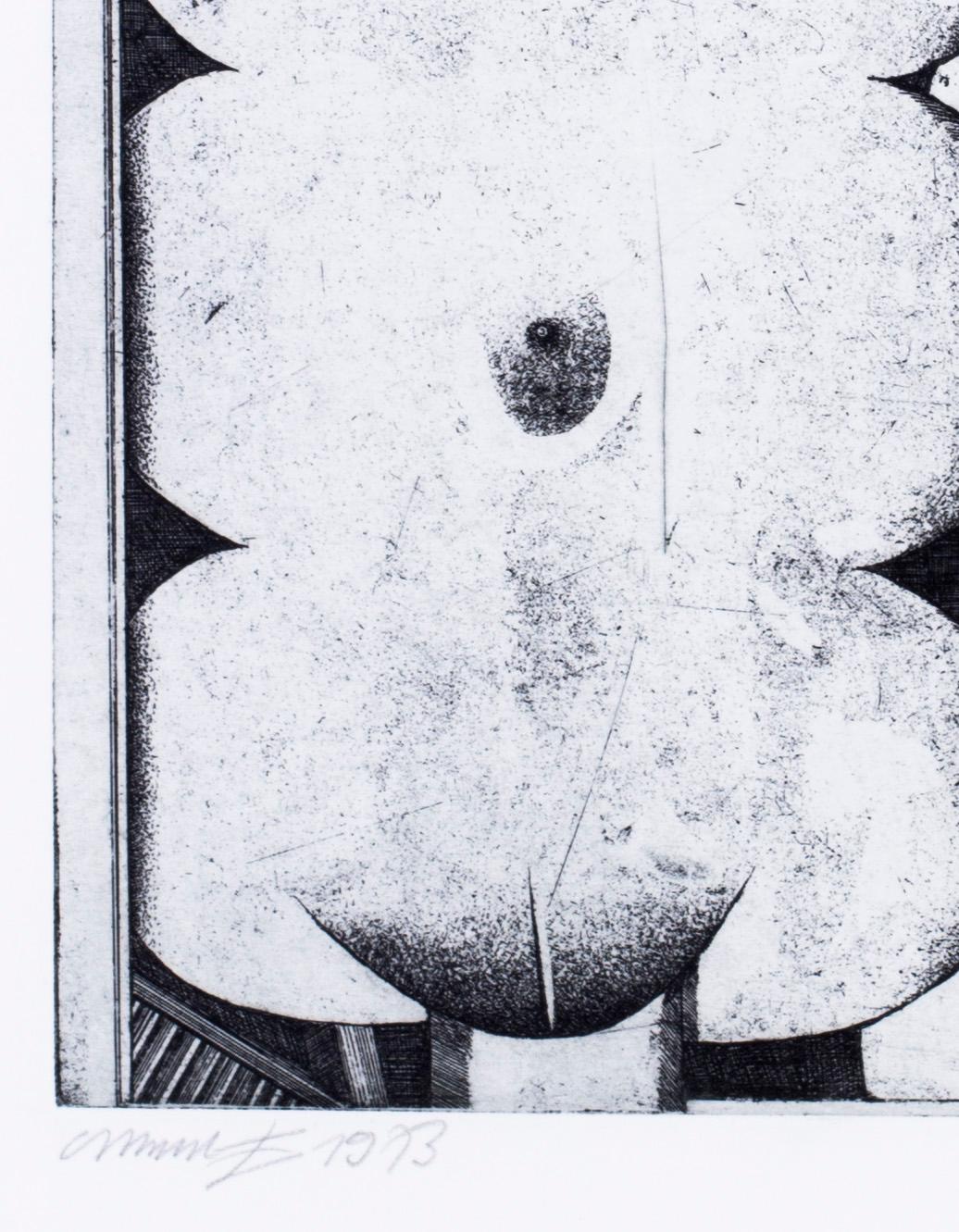 Surrealistische Schwarz-Weiß-Radierungen des deutschen Künstlers Christoph Muhil aus den 1970er Jahren (Surrealismus), Print, von Unknown