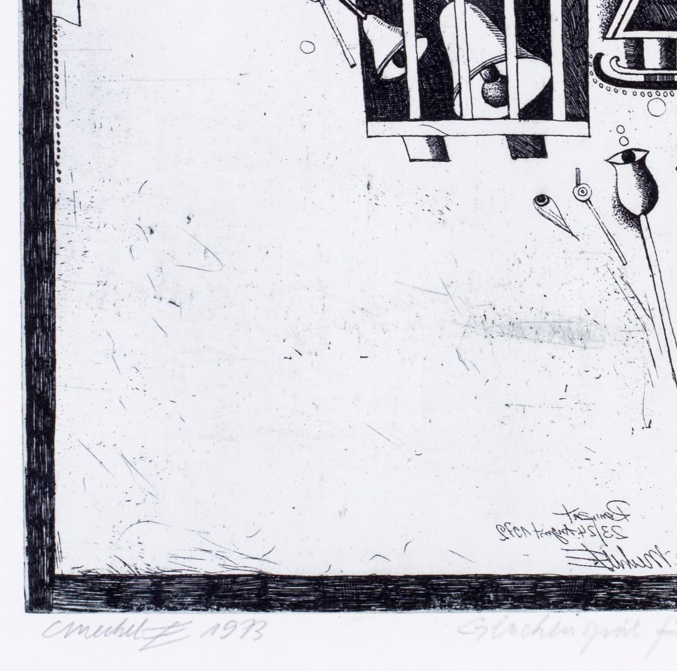 Gravures surréalistes en noir et blanc de l'artiste allemand Christoph Muhil des années 1970 - Surréalisme Print par Unknown