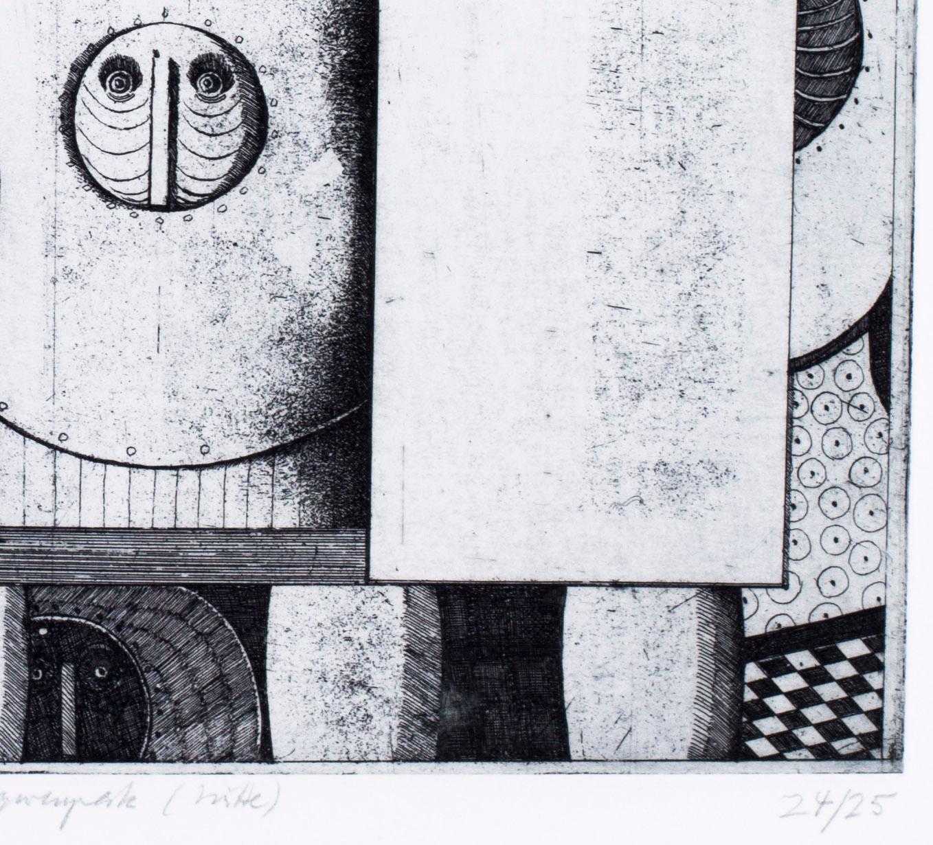 1970s Surrealist black and white etchings by German artist Christoph Muhil For Sale 1