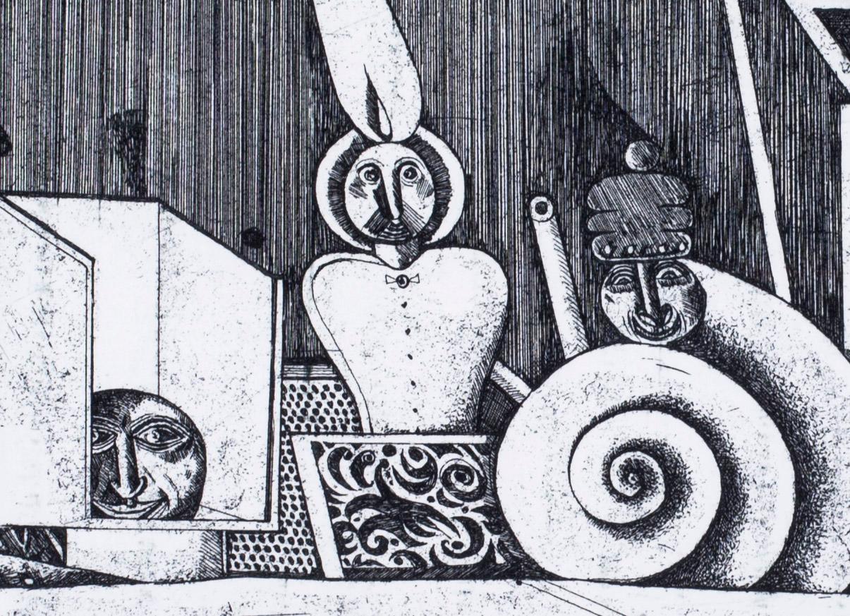 1970s Surrealist black and white etchings by German artist Christoph Muhil For Sale 1