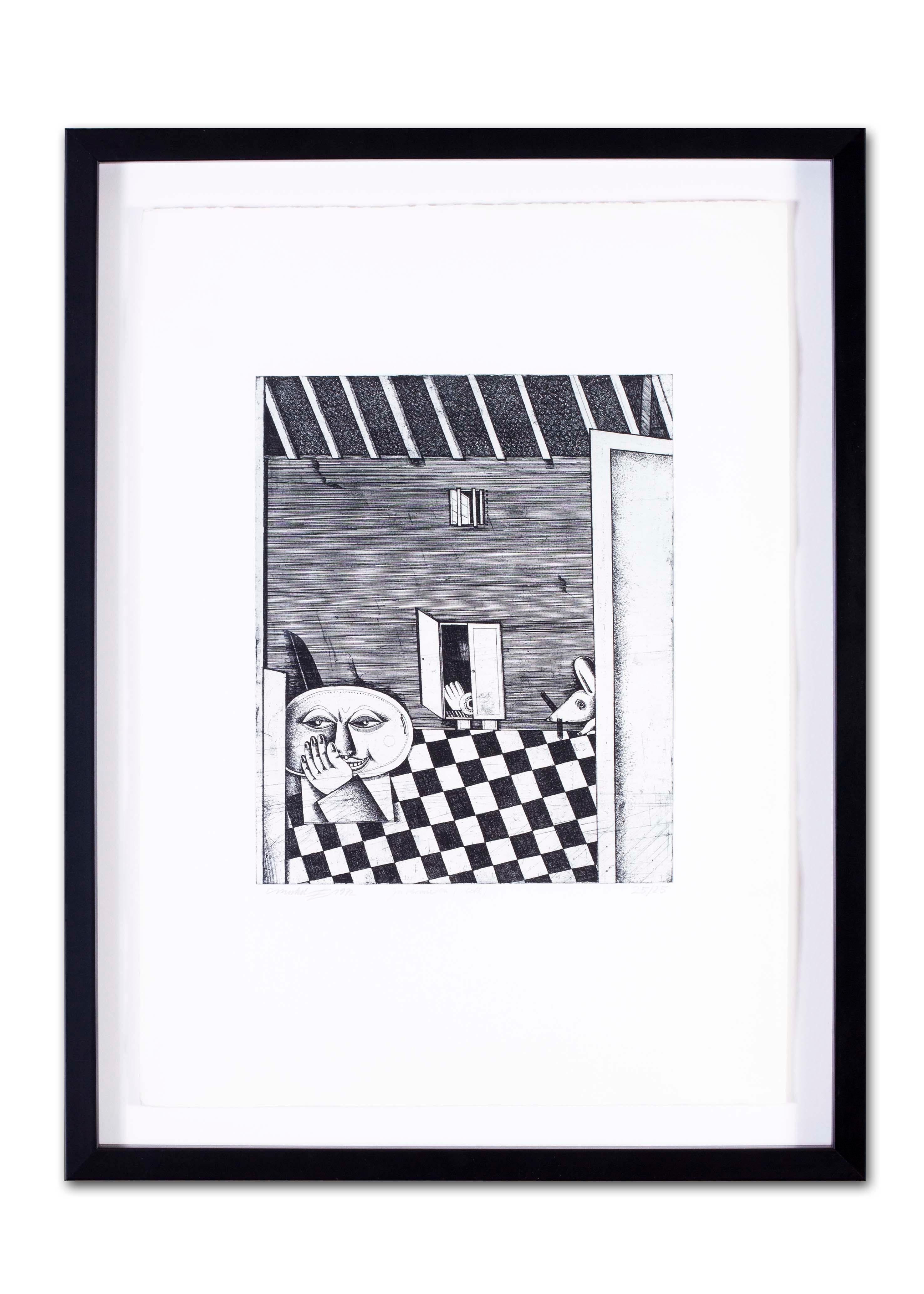 Surrealistische Schwarz-Weiß-Radierungen des deutschen Künstlers Christoph Muhil aus den 1970er Jahren  im Angebot 2