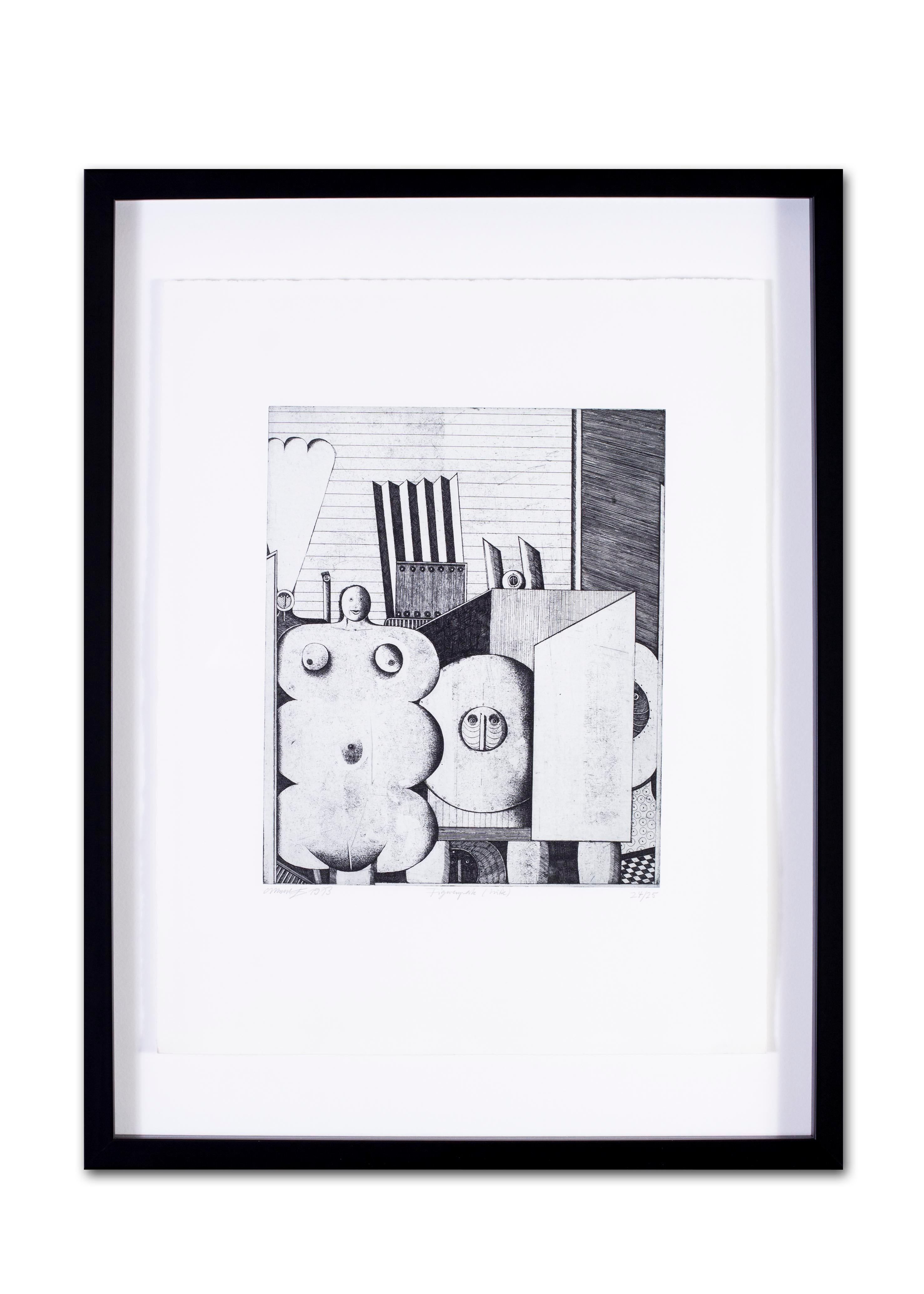 1970s Surrealist black and white etchings by German artist Christoph Muhil For Sale 3