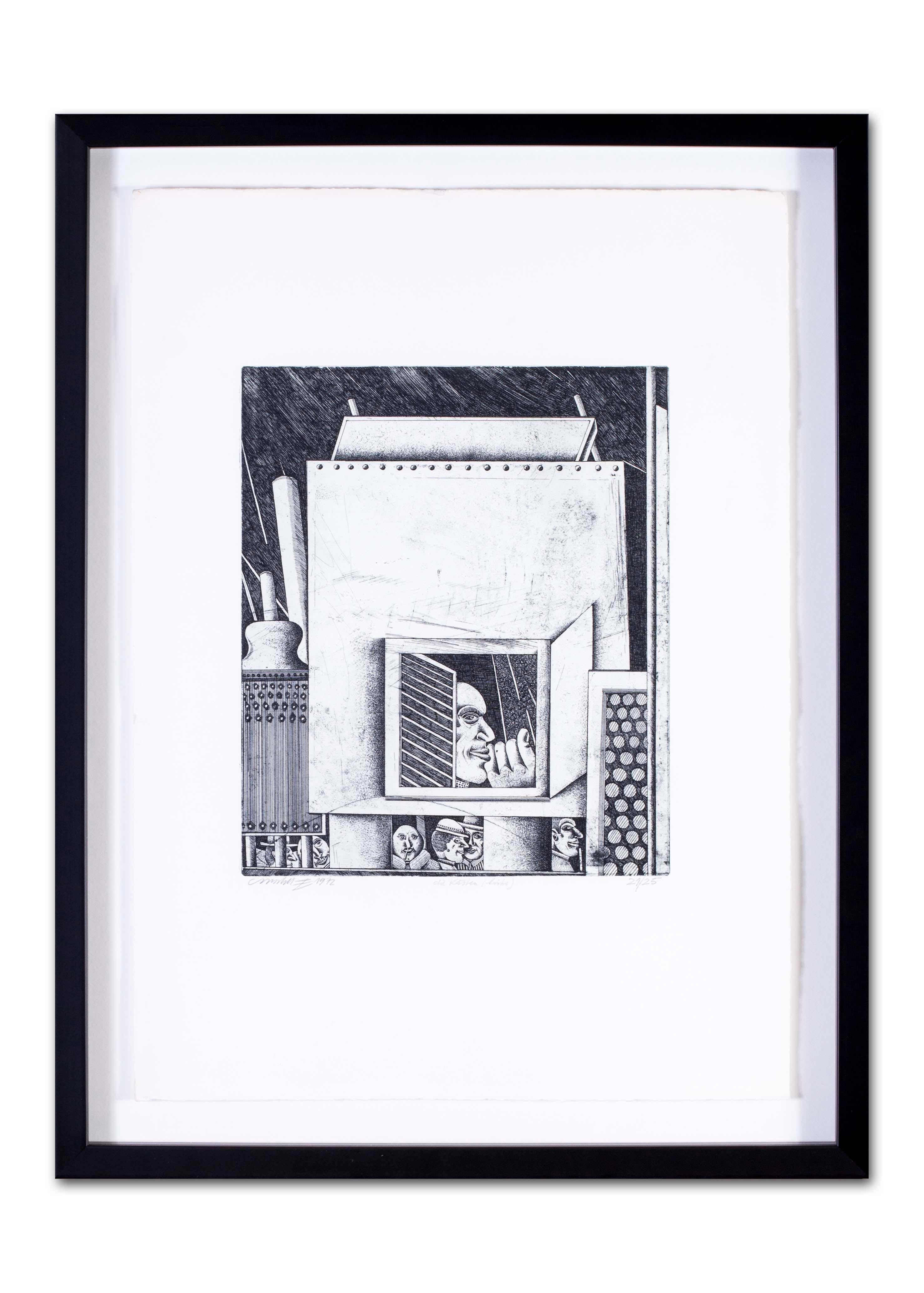 1970s Surrealist black and white etchings by German artist Christoph Muhil For Sale 3
