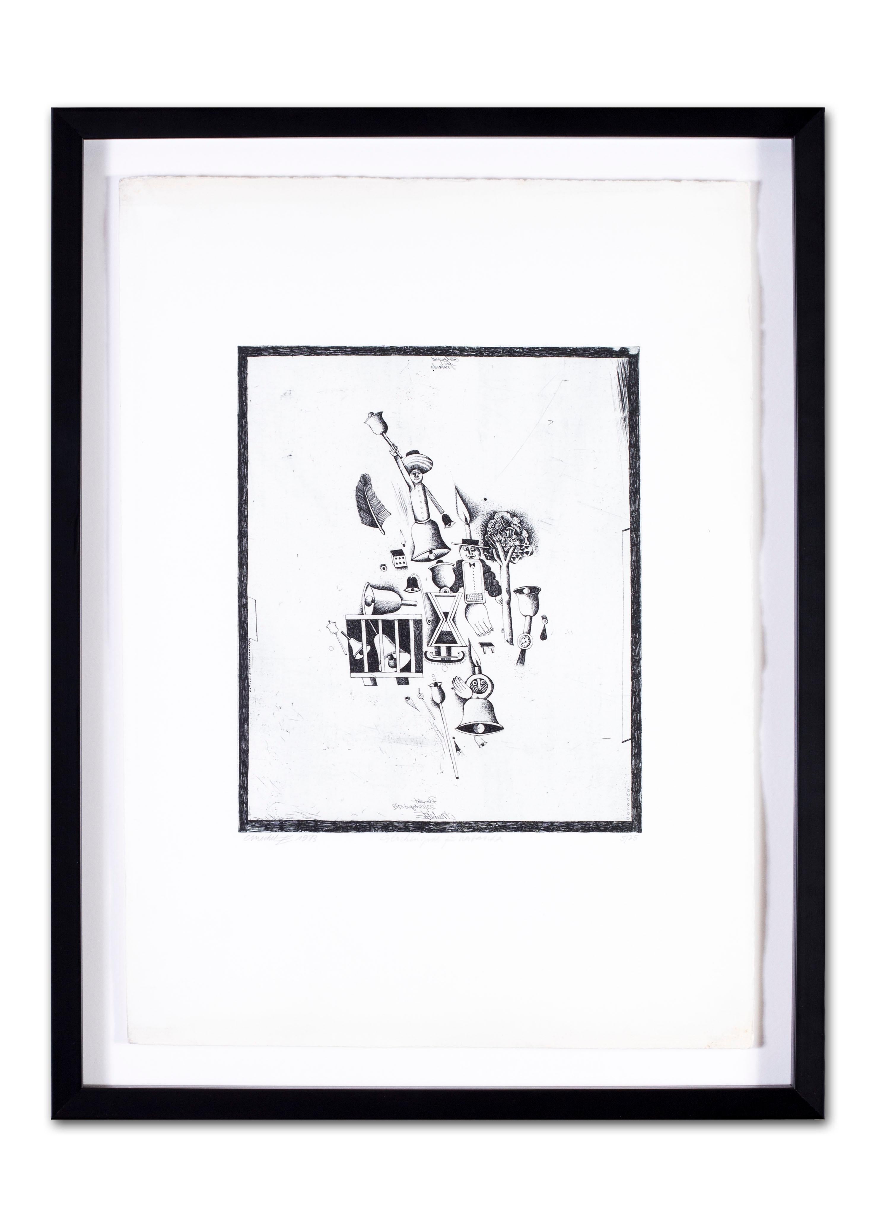 1970s Surrealist black and white etchings by German artist Christoph Muhil For Sale 3