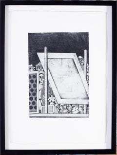 Vintage 1970s Surrealist black and white etchings by German artist Christoph Muhil