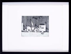 1970s Surrealist black and white etchings by German artist Christoph Muhil