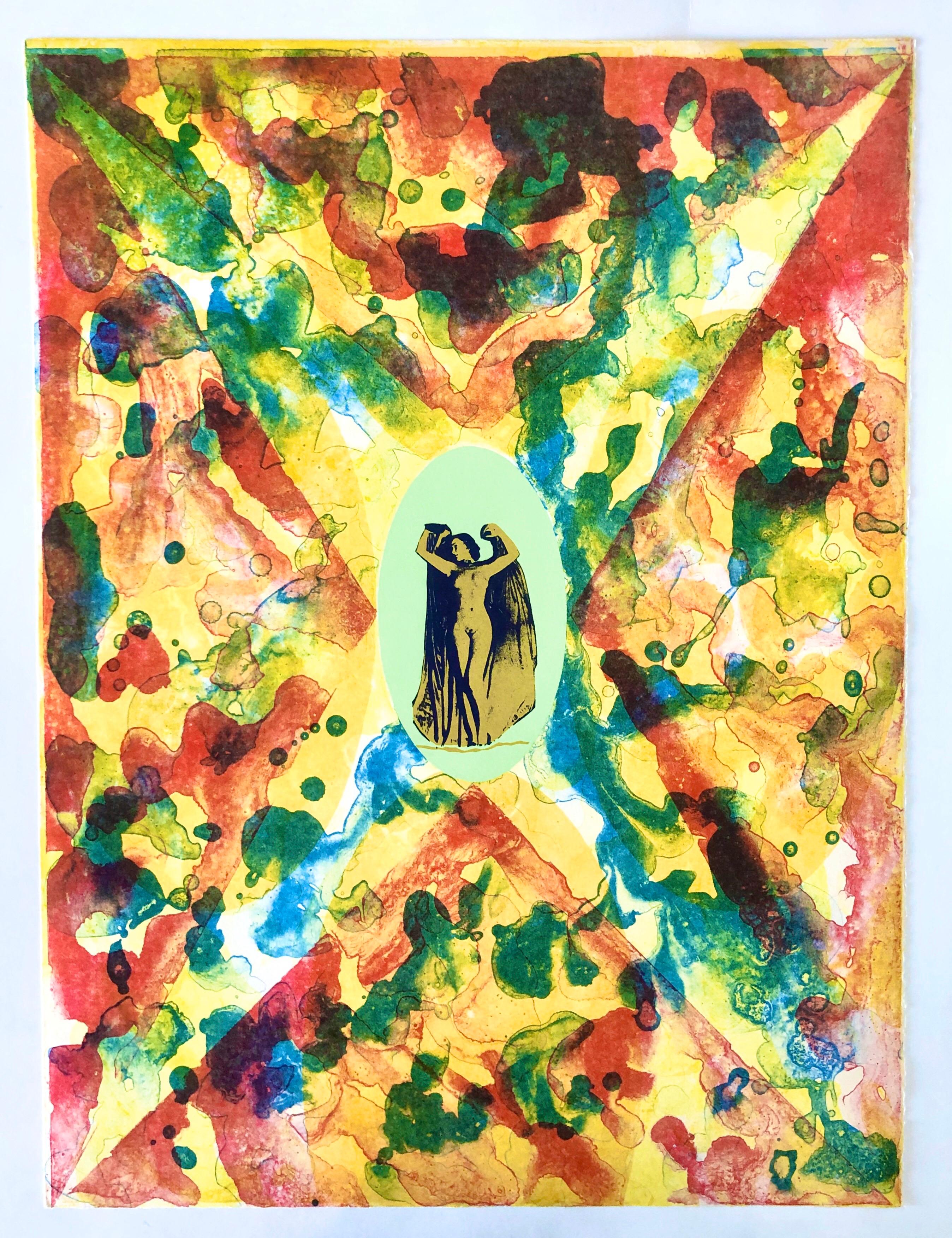 Surrealistische Pop-Art Akt-Engel-Lithographie, Druck, Psychedelic Color, 1970er Jahre im Angebot 1