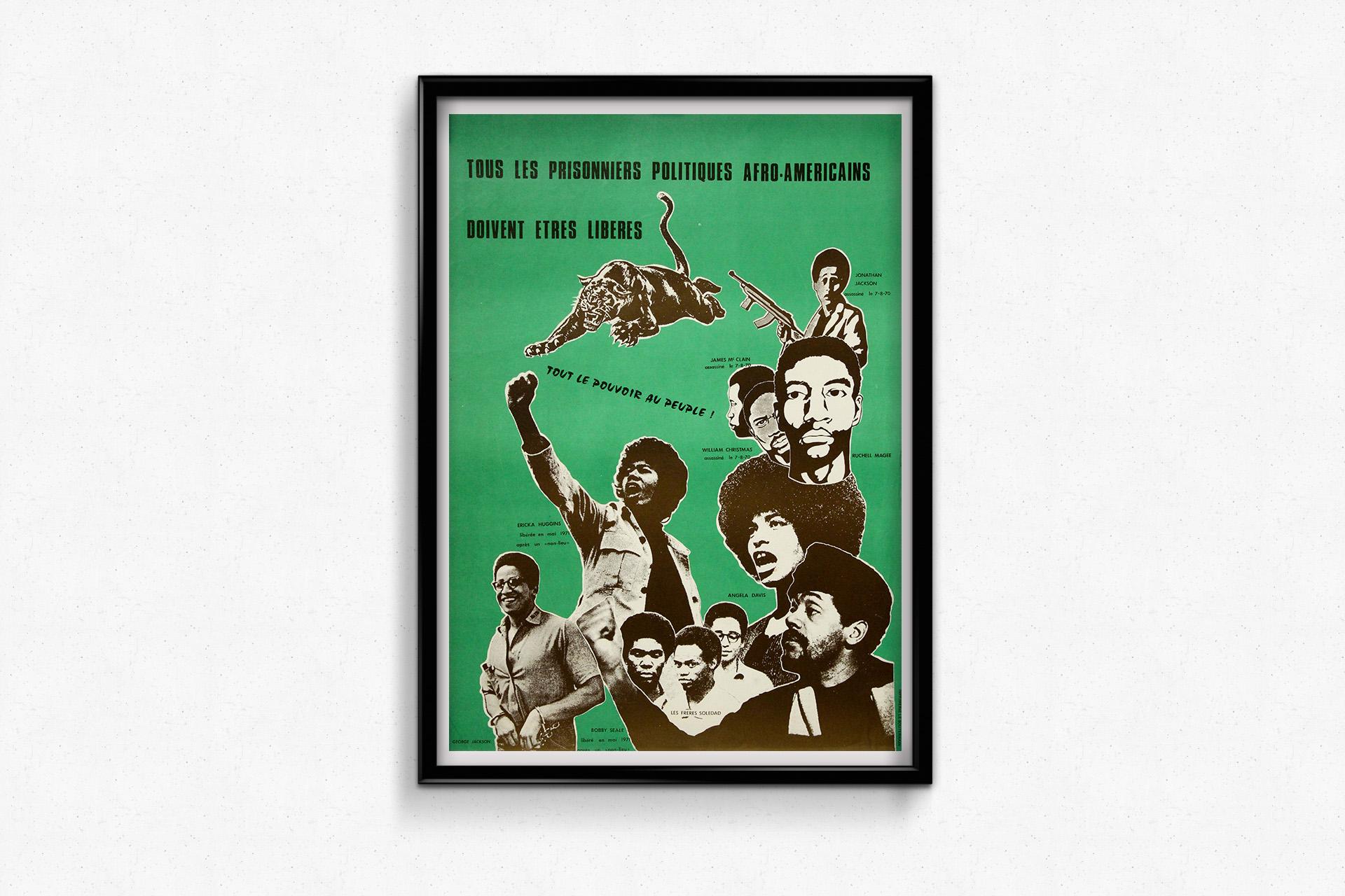 This powerful 1971 original poster is a rare artifact of international solidarity with the Black Panther Party, produced during a time of intense political resistance and global revolutionary fervor. Designed with striking urgency and visual