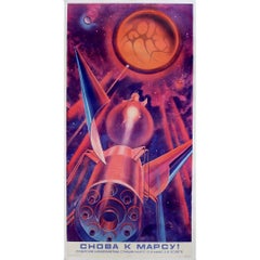 Retro 1971 Original space conquest soviet poster Mars-2 and Mars-3 - Space conquest