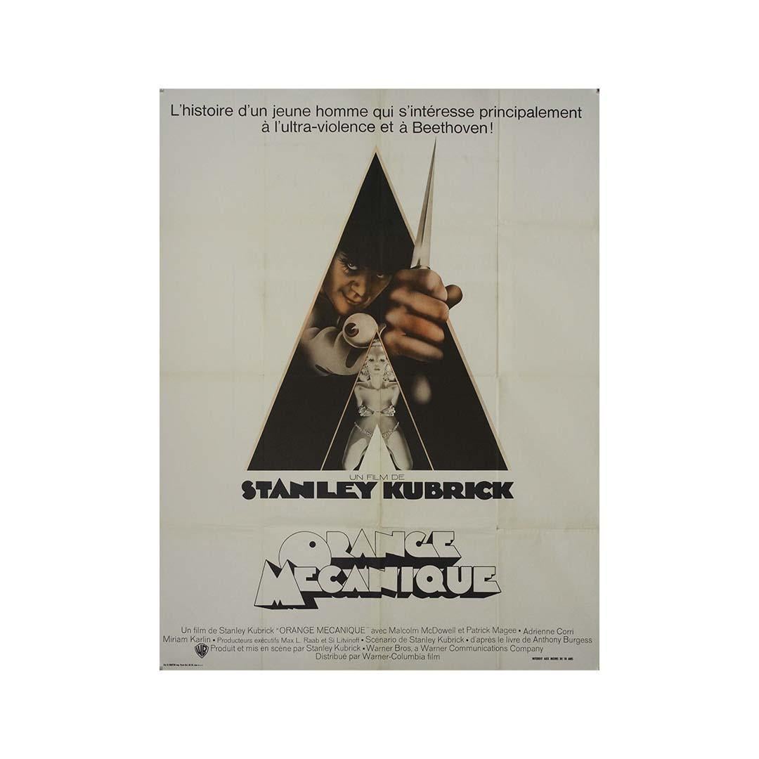 The 1972 original movie poster for Orange Mécanique (A Clockwork Orange), directed by Stanley Kubrick, is an iconic piece of cinematic history. Released in France after the film's 1971 debut, the poster is a striking representation of the film's