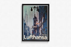 1972 Original travel poster for Lufthansa airline - New York - Empire State