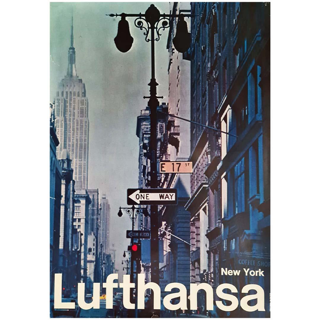 1972 Original travel poster for Lufthansa airline - New York - Empire State For Sale 1