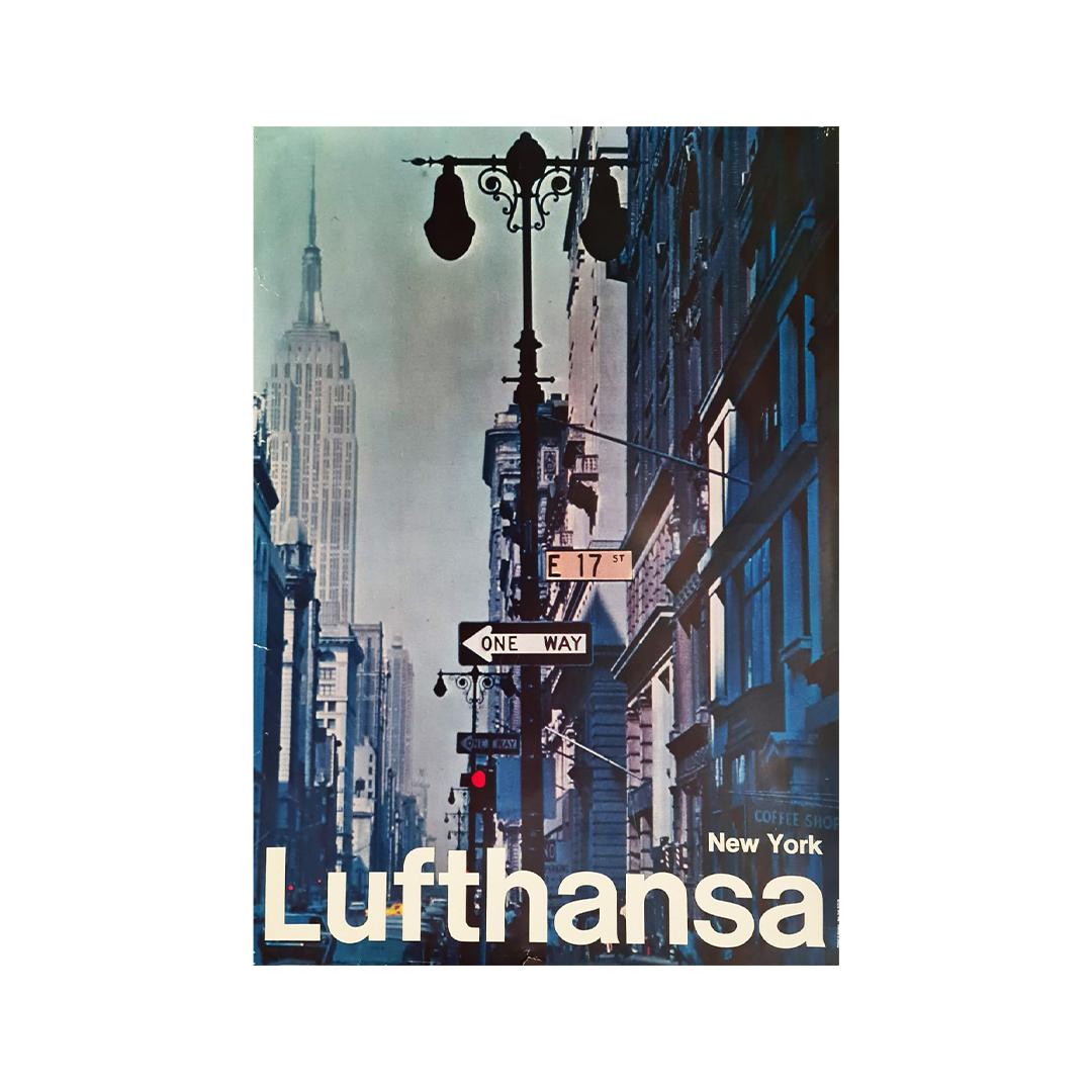 1972 Original travel poster for Lufthansa airline - New York - Empire State - Print by Unknown