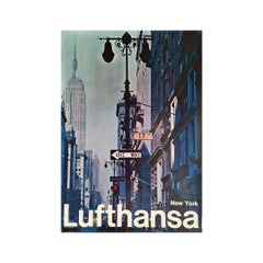 Retro 1972 Original travel poster for Lufthansa airline - New York - Empire State