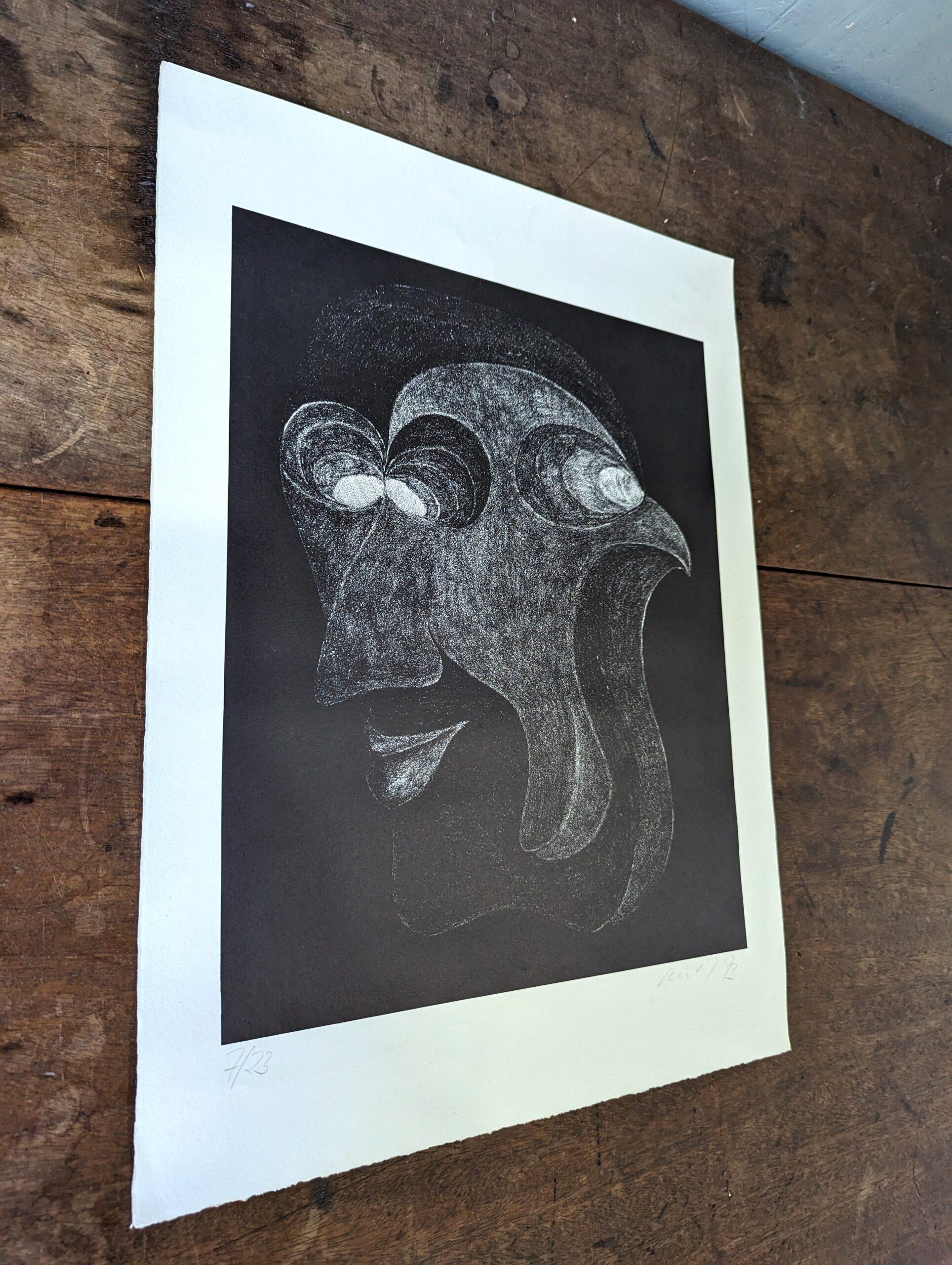 1973 Mid-Century Figurative Signed Swedish Lithograph, Unframed - Two Faces For Sale 5