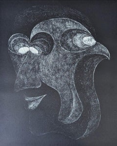1973 Figurative schwedische Lithographie aus der Jahrhundertmitte, signiert, ungerahmt - Zwei Gesichter