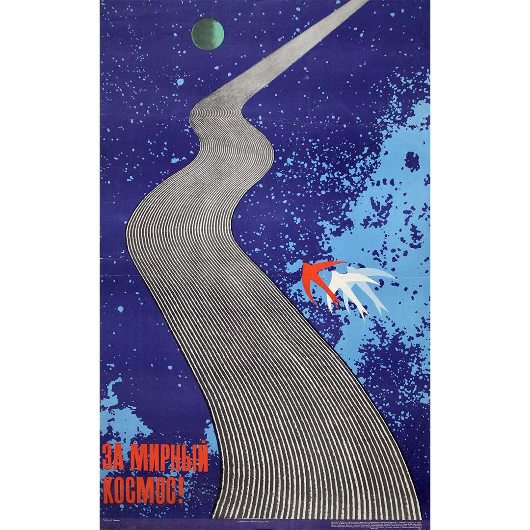1973 original soviet poster - “For peaceful space!” - USSR - Cold War