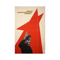 1974 original soviet poster - Forward, Komsomol Tribe! - Yuri Gagarin - USSR