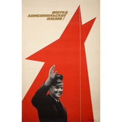 1974 original soviet poster - Forward, Komsomol Tribe! - Yuri Gagarin - USSR