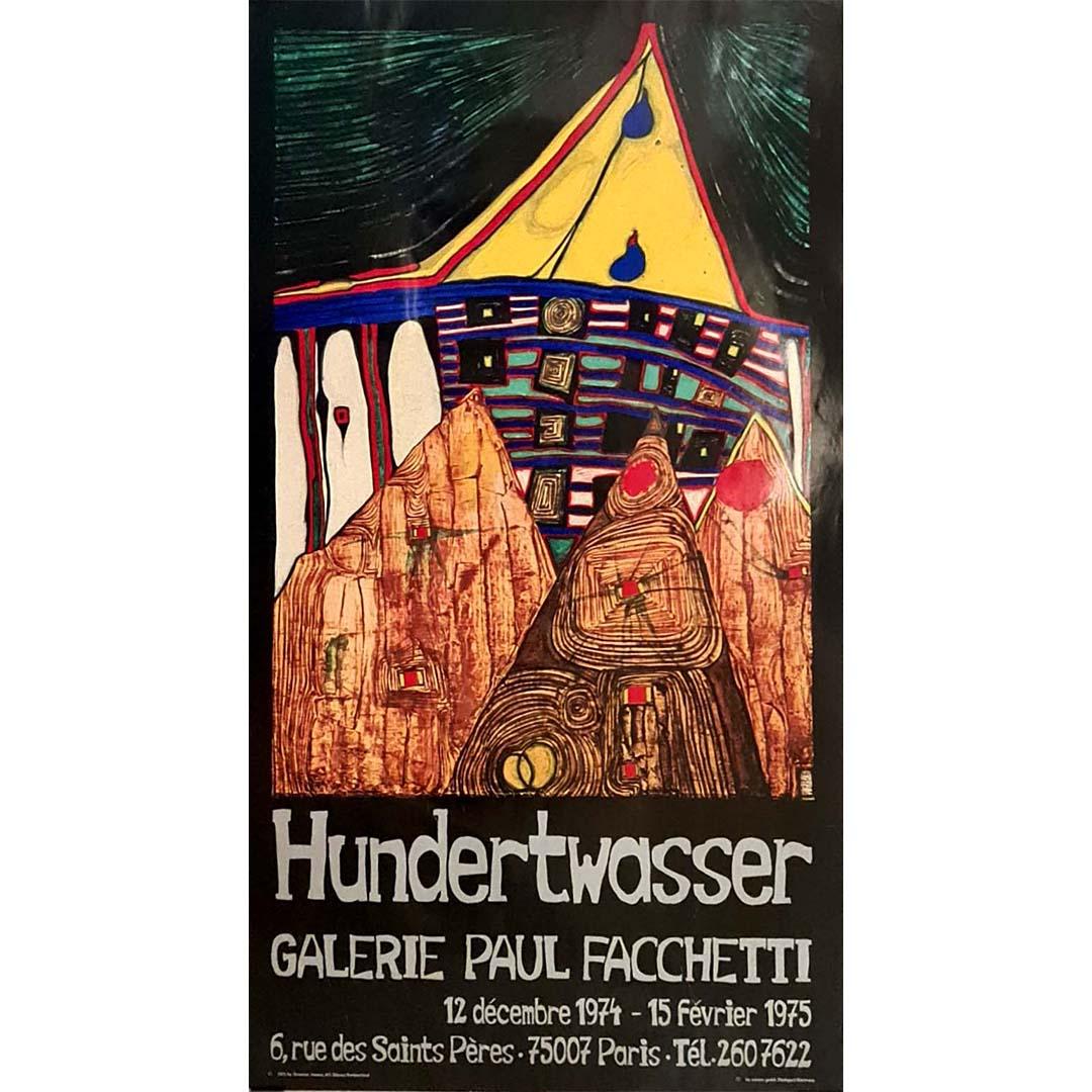 Originalplakat von Hundertwasser''s Ausstellung in der Galerie Paul Facchetti, 1975 (Surrealismus), Print, von Unknown