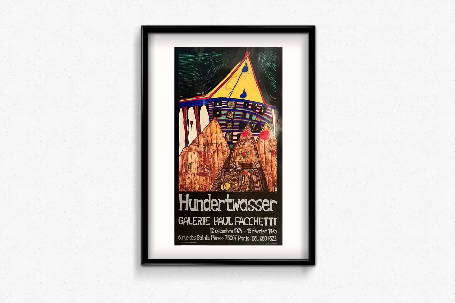 Originalplakat von Hundertwasser''s Ausstellung in der Galerie Paul Facchetti, 1975 im Angebot 1