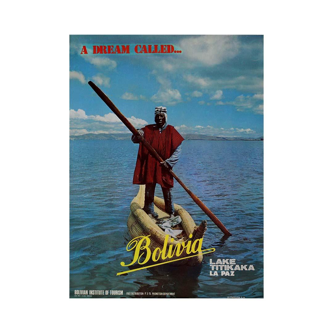 Affiche de voyage du Bolivian Institute of Tourism - lac Titikaka La Paz, 1975 en vente 2