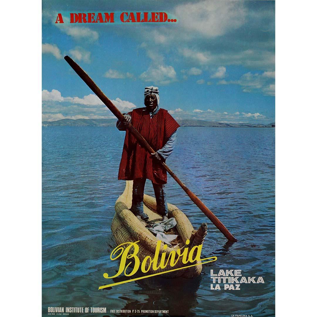 Affiche de voyage du Bolivian Institute of Tourism - lac Titikaka La Paz, 1975