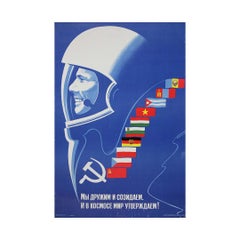 1982 Original Soviet Space Propaganda Poster Yuri Gagarin Interkosmos Program