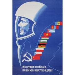 1982 Original Soviet Space Propaganda Poster Yuri Gagarin Interkosmos Program