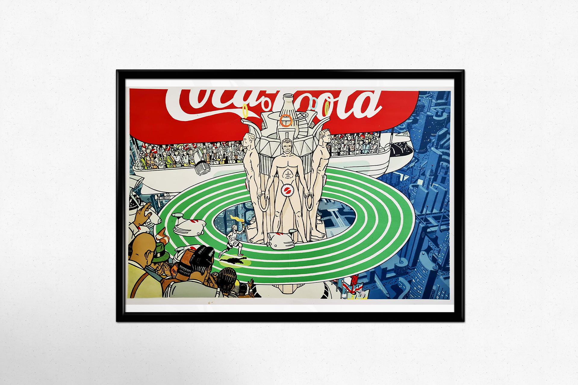Une très belle affiche, au look futuriste réalisée à la demande de Coca-Cola pour célébrer les Jeux de la XXIIIe Olympiade, c'est-à-dire les Jeux olympiques d'été de 1984 qui se sont déroulés à Los Angeles.

Jeux Olympiques - Gastronomie - Sport -