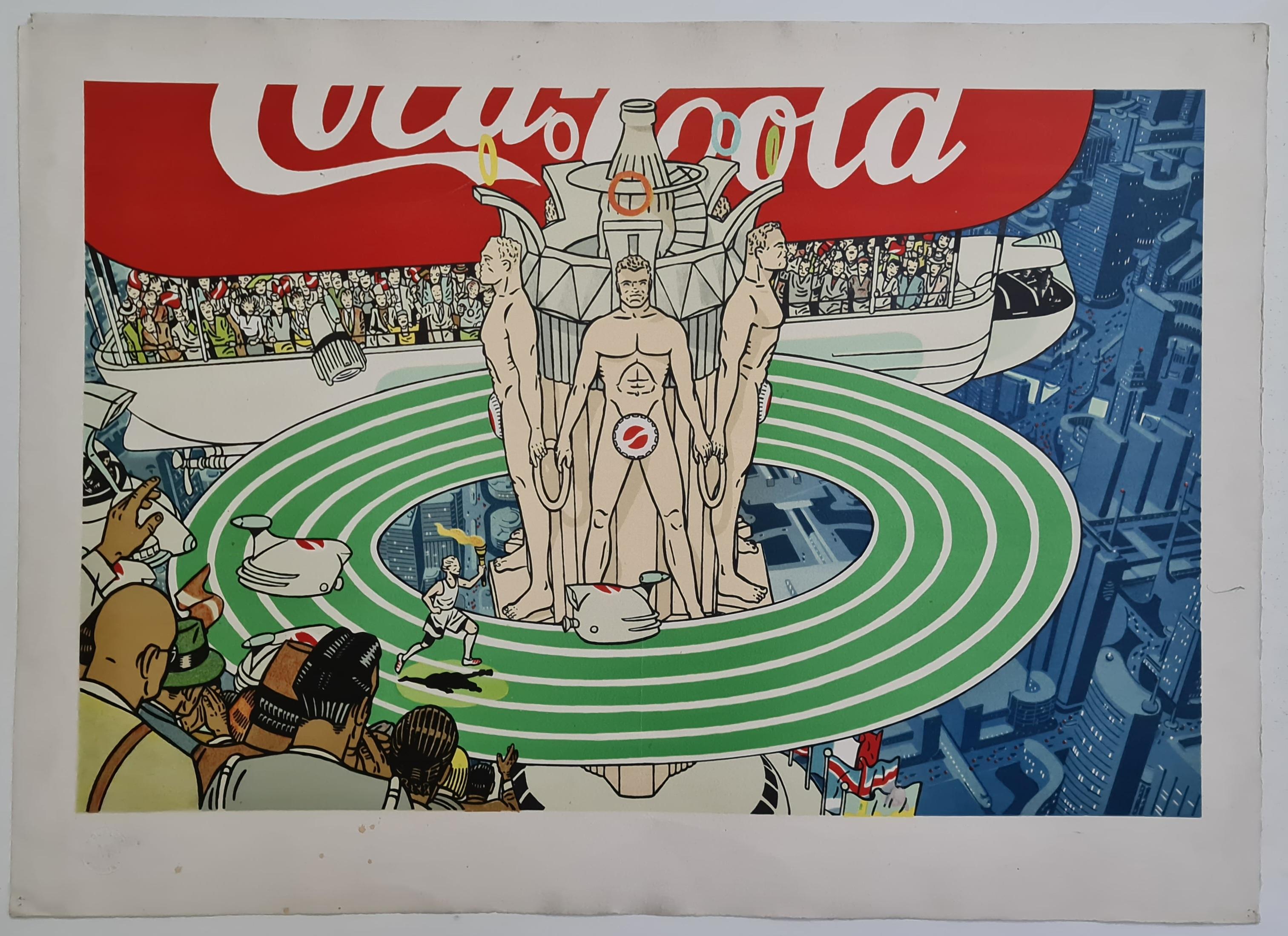 Affiche publicitaire originale de 1984 pour Coca Cola et les Jeux olympiques d'été en vente 1